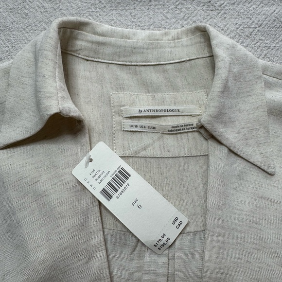 NEW Anthropologie Twist Knot Front Vneck Linen Midi Dress 6 Neutral Minimalist - Picture 7 of 9